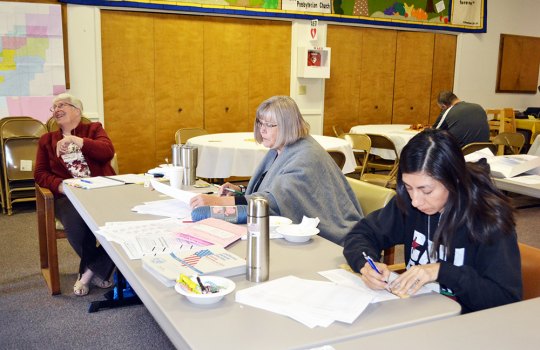 From left to right, Kings County precinct workers include Verna Norgaard, Linda Agudo, and Janeth Lovera. All were reporting strong turnout today (Nov. 6) at the Lemoore Presbyterian Church.